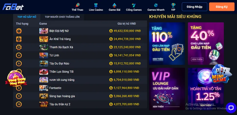 Các phương thức nạp rút tiền tại CQ988